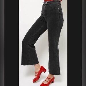 Rolla's Eastcoast Crop Flare Jeans Stretch Faded Black Raw Hem Size 26